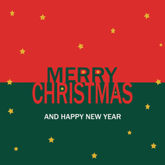 Merry Christmas and Happy new year over red and green background with stars. 