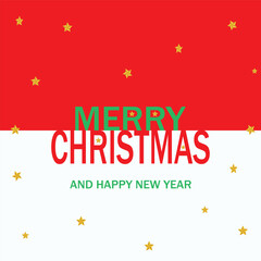 Merry Christmas and Happy new year over red and green background with stars. 