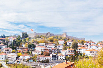 Majestic view of Samoil's Fortress, a historic fortification overlooking the picturesque town of...