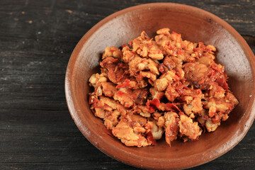 Close Up Sambal Tempe or Spicy Tempe Sambel