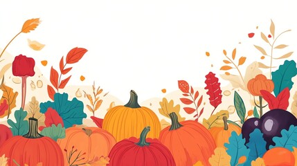A cartoon image of autumn harvest vegetables and leaves.
