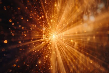Fototapeta premium Stunning Abstract Background with Radiant Light Rays and Glowing Particles in a Beautiful Gold and Orange Color Palette Creating a Cosmic Atmosphere