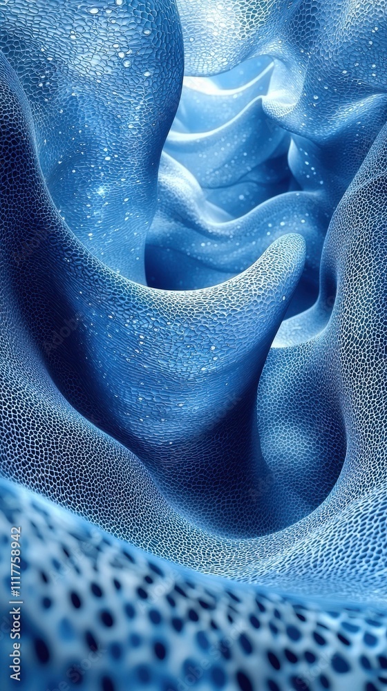 Poster vibrant blue abstract forms created by light and texture in an artistic rendering of depth and fluid