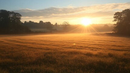 The morning sun casts a warm and soft light over the surrounding scenery.