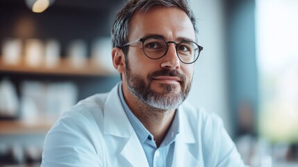 Obraz premium Man researching skincare solutions for all skin types in wellness studies