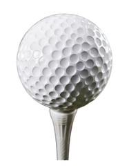 Close-Up of Golf Ball on Tee in a White Background, Perfect Shot Setup, PNG Transparent.