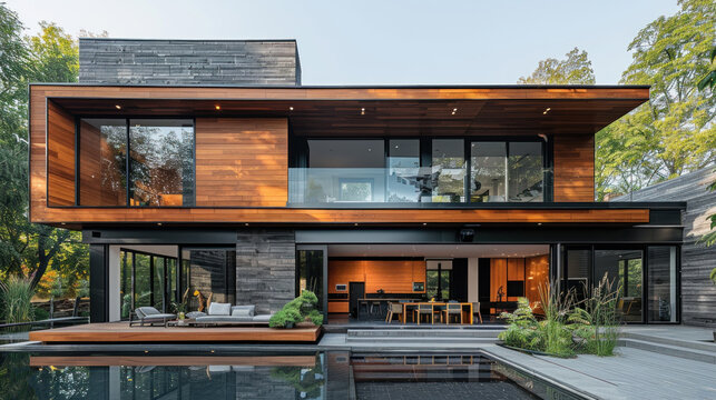 Modern house with a sleek design and large windows, showcasing contemporary architecture.