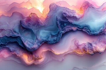Fototapeta premium Abstract swirling colors in soft gradients of pink, blue, and gold, evoking fluidity and motion.