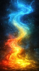Obraz premium Colorful cosmic swirl showcasing vibrant tones in a deep space backdrop with stars and nebulous clouds