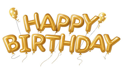 Fototapeta premium Happy Birthday - golden balloon letters isolated on transparent background, png.