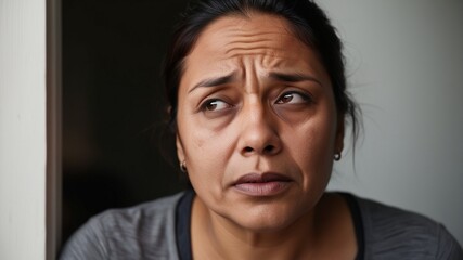 Fototapeta premium Stressed Woman with Worrying Expression Representing Life's Challenges