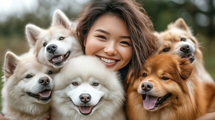 Woman showcasing different dog breeds in pet exhibitions and shows
