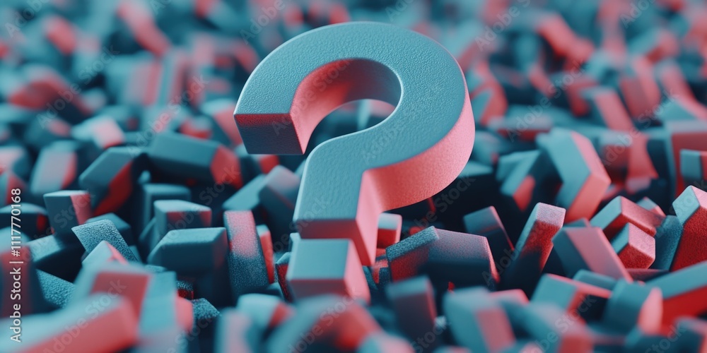 Poster a pile of colorful cubes featuring red and blue question marks