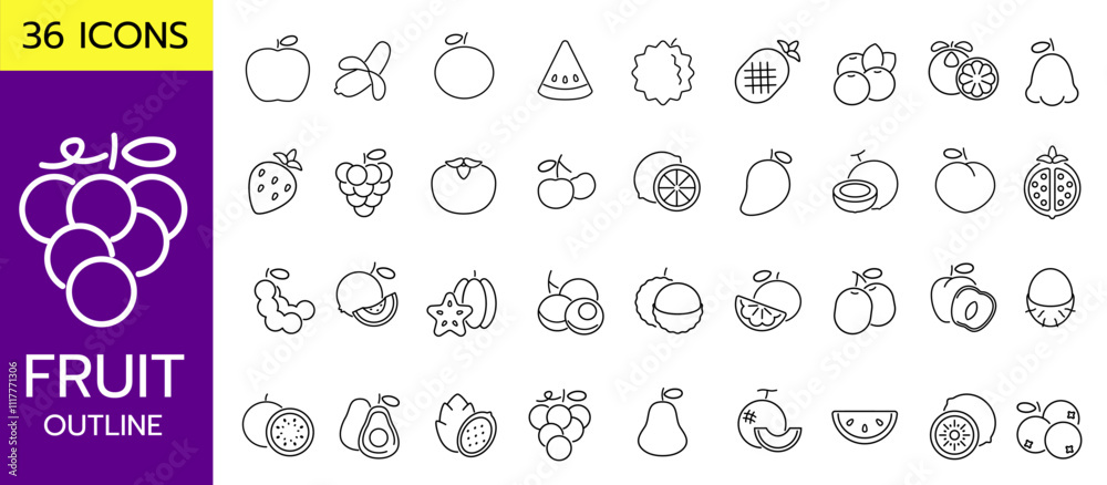 Wall mural fruit icon outline set simple design transparent isolate background
