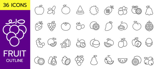 Fruit icon outline set Simple design Transparent isolate background