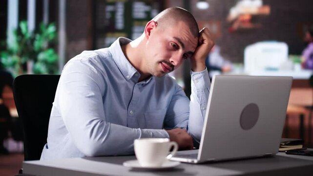 Frustrated Sad Tired Man Coffee Shop