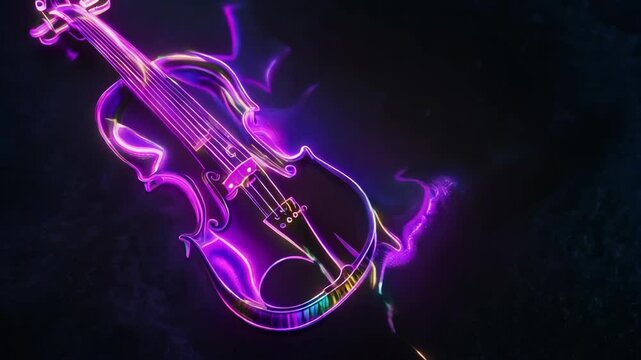 Neon violin glows vibrantly against a dark background, intensifying in brightness with each frame. The interplay of light and color creates an engaging visual experience