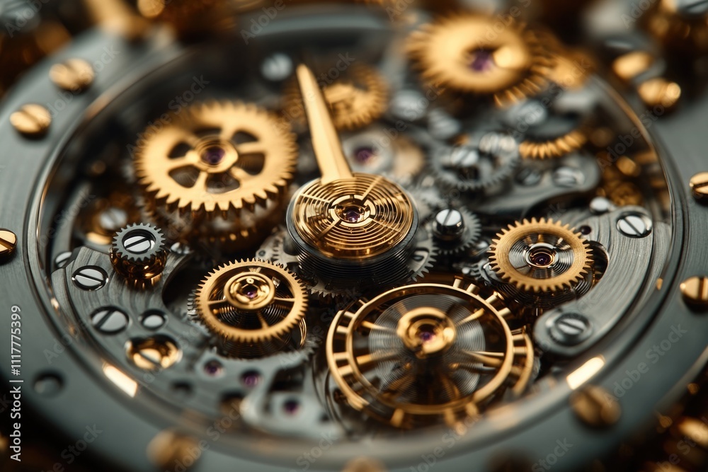 Poster a close-up view of a watch's inner workings, showcasing its intricate gears