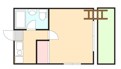 ロフトのあるアパートの部屋の間取り図