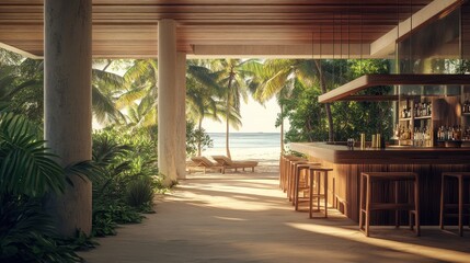Fototapeta premium Tropical Bar with a View of the Beach