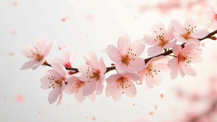 Obraz premium Serene Pale Pink Sakura Blossoms, Delicate Petals Unfolding on Pristine White Background