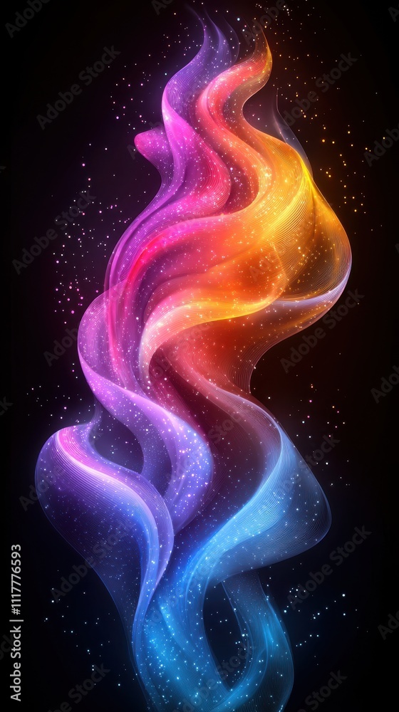 Poster colorful abstract waves of light swirl in a cosmic backdrop creating a mesmerizing visual display of