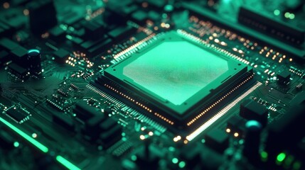 Closeup of a computer chip on a motherboard