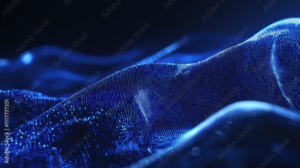 Poster dynamic flowing stream of illuminated binary code in ethereal blue light environment