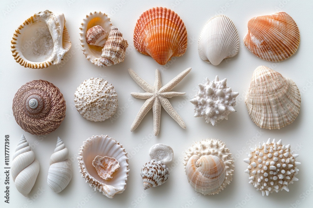 Aufkleber A collection of sea shells arranged in a circular pattern