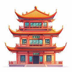 Fototapeta premium chinese temple architecture White Background Generative AI.