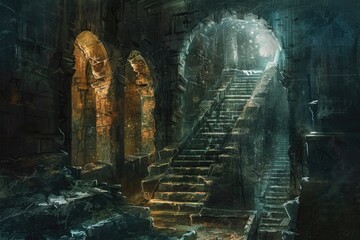 Ancient Ruins Staircase Leading To Light
