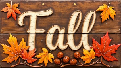 Intricate Carved Wooden Fall Sign with Autumn Leaves and Acorns - Cozy Autumnal Decor