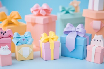 Obraz premium A set of colorful boxes with cute cat decorations