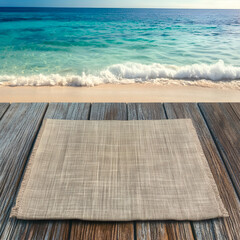 cloth coaster on a wooden table on the beach