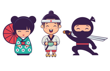 vector traditional japanese personages