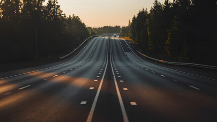 Fototapeta premium Empty express lane on highway during off-peak hours, symbolizing efficiency and opportunity in a calm, uncluttered environment.