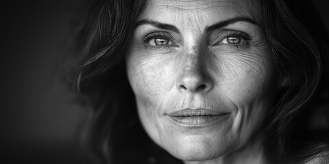 Fototapeta premium Black and white close-up of a confident woman with natural features