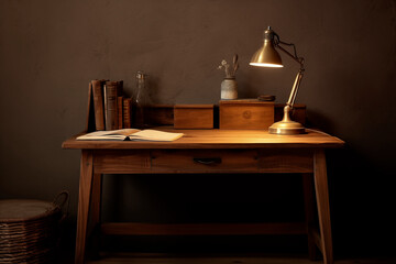 "Vintage Wooden Desk, Warm Lightning