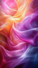 Obraz premium Colorful flowing fabric creates an abstract wave pattern with gradients in pink, purple, and yellow hues