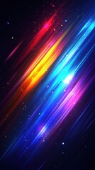 Bright streaks of color create a vibrant cosmic atmosphere in a dark space background