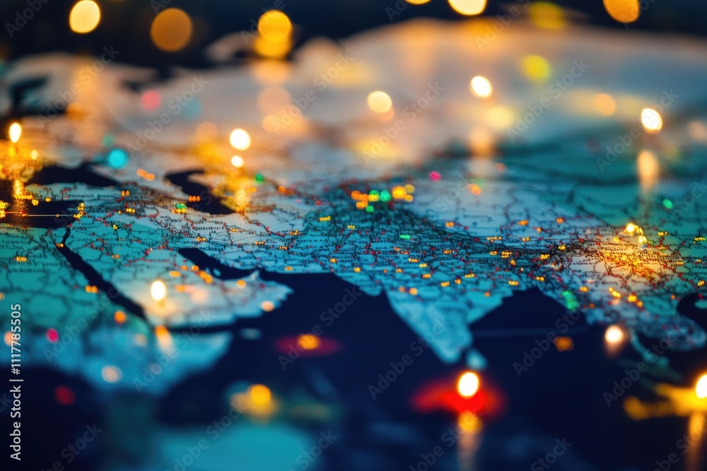 Poster Close-up of a map with candles placed on top, great for representing guidance or direction