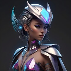 Cyberpunk Warrior Woman Futuristic Portrait:  Digital Art of a Female in Advanced Armor