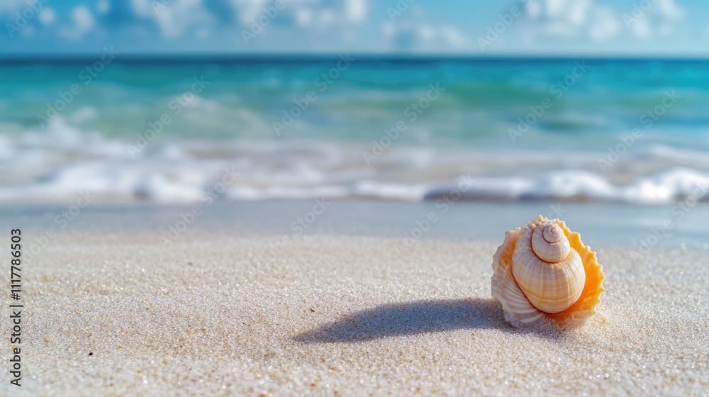 Aufkleber a shell eroded by waves and wind on a sandy beach near the ocean