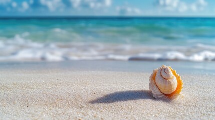 Obraz premium A shell eroded by waves and wind on a sandy beach near the ocean
