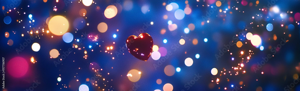 Poster colorful blurred lights create a dreamy atmosphere with a shimmering heart at the center of the comp
