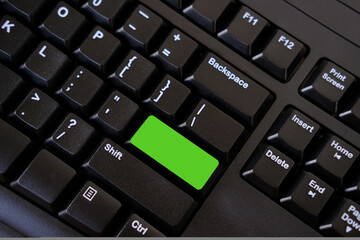 close-up black keyboard mock up, blank, office environment, computer peripherals, computer...