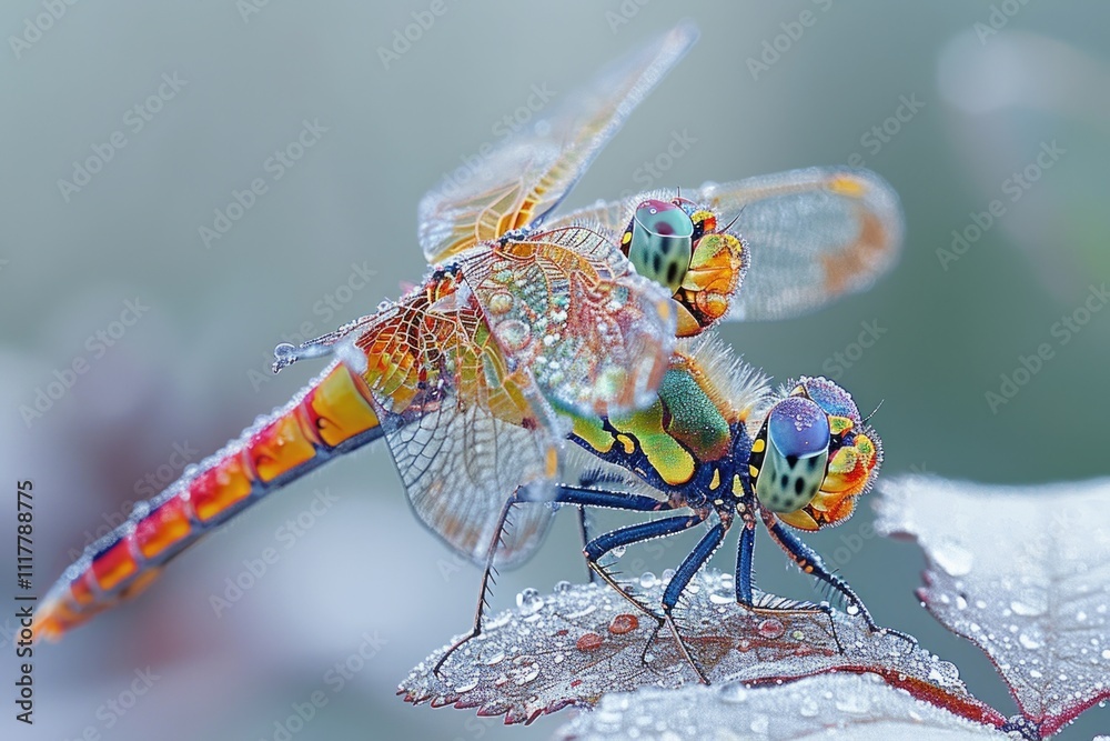 Aufkleber close-up shot of a dragonfly resting on a leaf