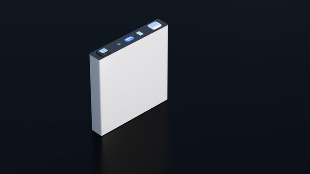 white prismatic cell, rectangular lithium ion phosphate LFP battery for modern electric vehicles and energy storage, 3d rendering