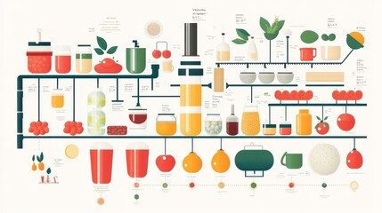 Infographic illustrating the stages of tomato production, from seed to table, with detailed descriptions of each step.