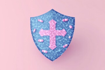 Obraz premium A blue and pink shield with a cross emblem